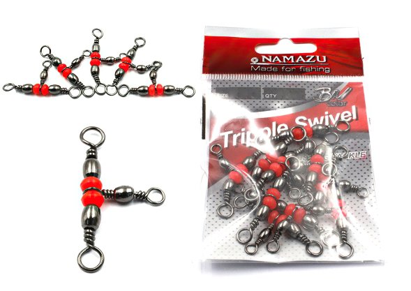 Вертлюг тройной Namazu TRIPPLE SWIVEL, латунь, цв. BN, р. 8 х 10, test-15 кг уп.10 шт