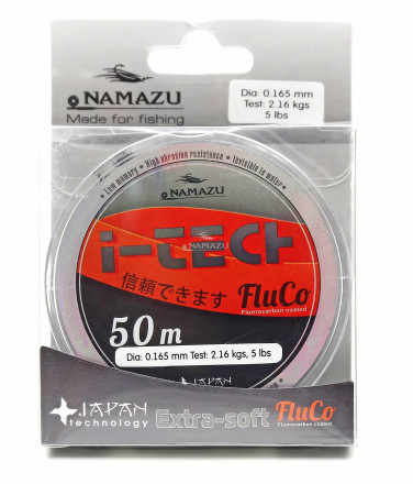 Леска Namazu I-Tech Fluco, L-50 м, d-0,203 мм test-3,20 кг, прозрачная