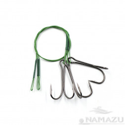 Поводок стальной NAMAZU Leader 1х7 Nylon Coated Green, d-0,39 мм L-20 см, с двойным крючком 7826 Do