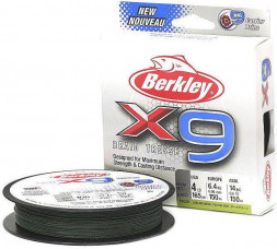 Леска плетеная Berkley X9 300M Темнозеленая 0,10mm 9,0kg 1486823