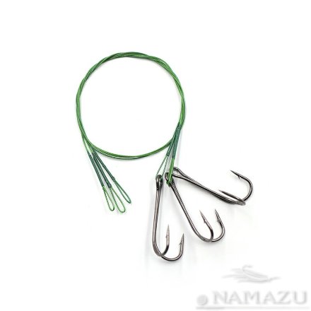 Поводок стальной NAMAZU Leader 1х7 Nylon Coated Green, d-0,39 мм L-30 см, с двойным крючком 7826 Do